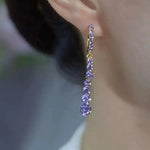 Brown Crystal Tassel Long Drop Earrings