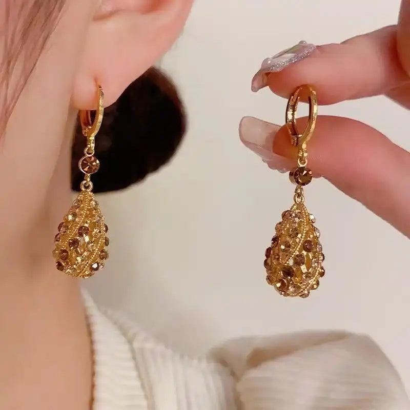 Brown Crystal Teardrop Drop Earrings