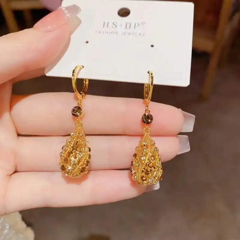 Brown Crystal Teardrop Drop Earrings