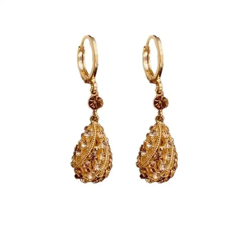 Brown Crystal Teardrop Drop Earrings