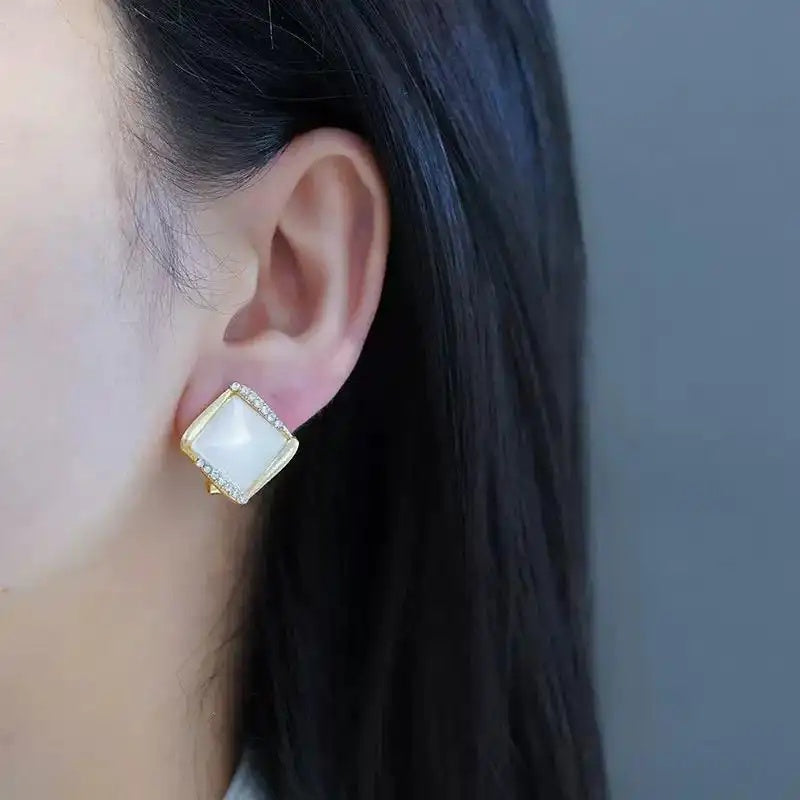 Brown Diamond-Shaped Minimalist Stud Earrings