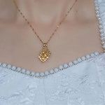 Brown Double Layer Crystal Rhombus Necklace