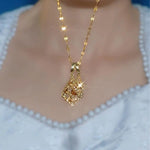 Brown Double Layer Crystal Rhombus Necklace