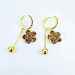 Brown Flower Crystal Hoop Earrings