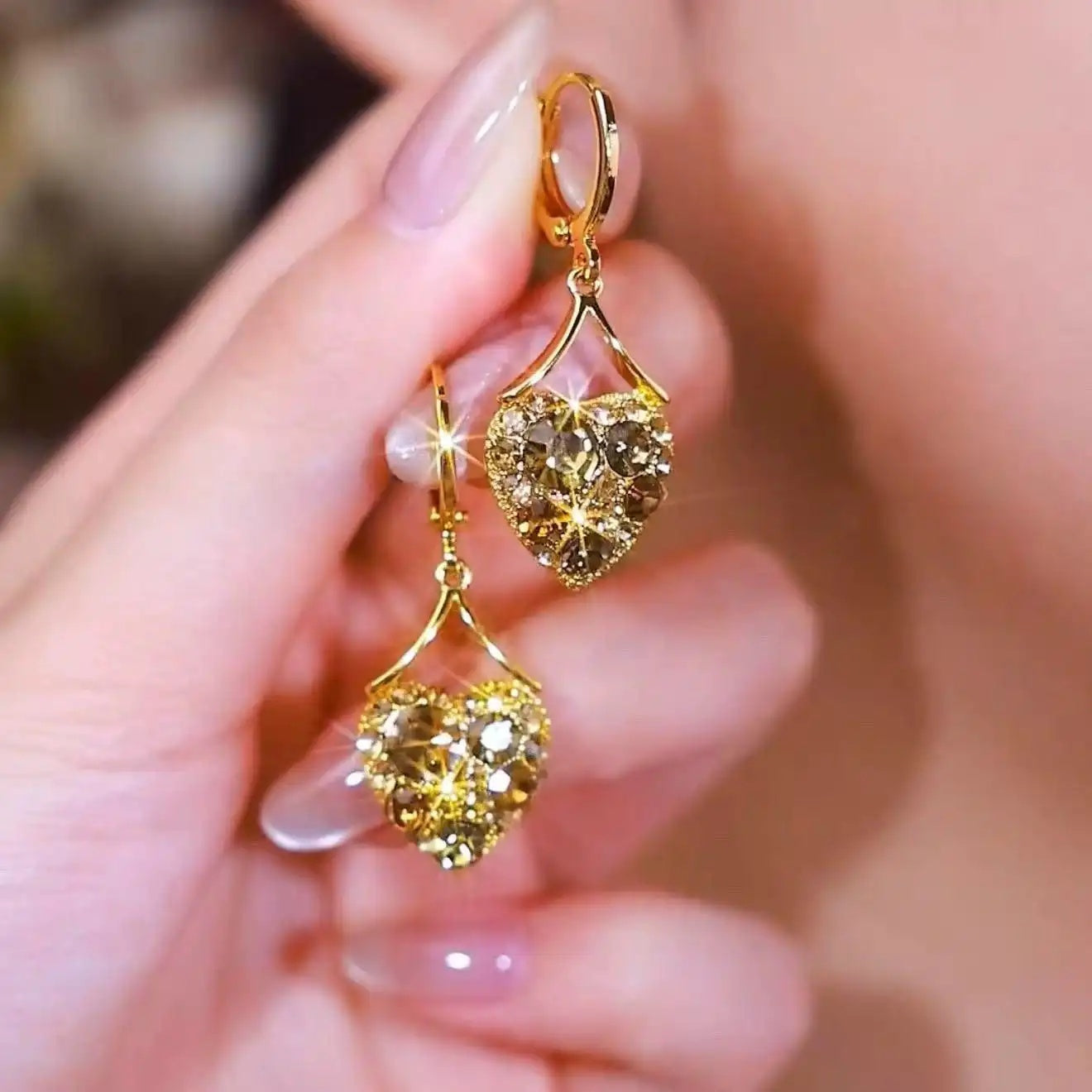 Brown Heart Crystal Hoop Earrings