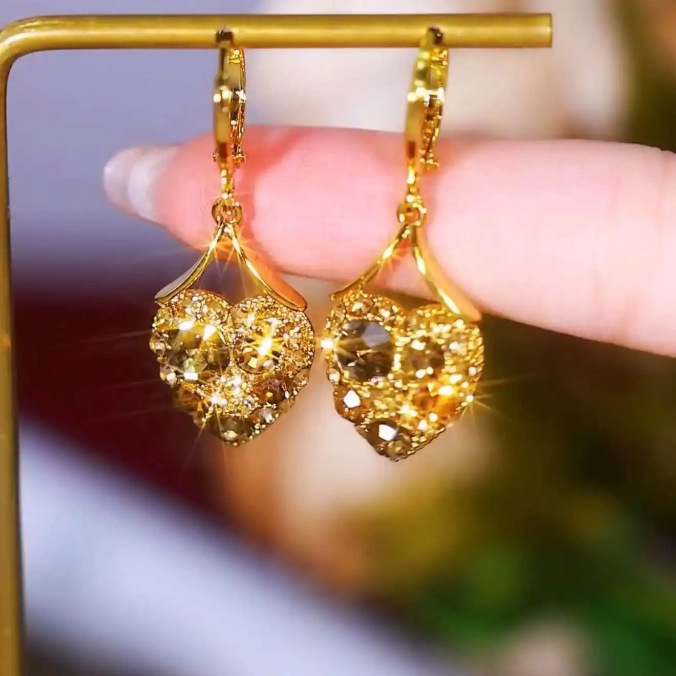 Brown Heart Crystal Hoop Earrings