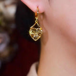 Brown Heart Crystal Hoop Earrings