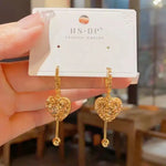 Brown Heart Tassel Crystal Long Drop Earrings