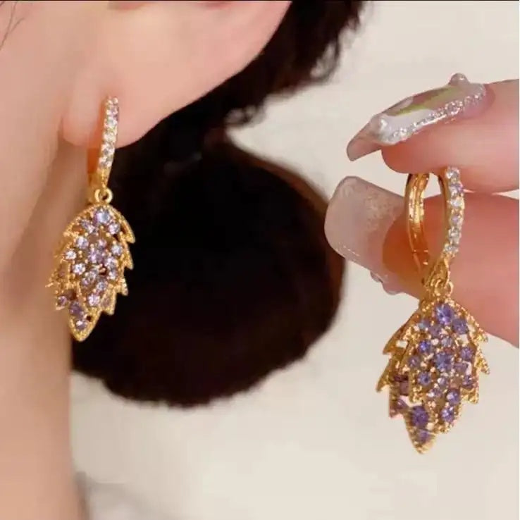 Brown Leaf Crystal Hoop Earrings