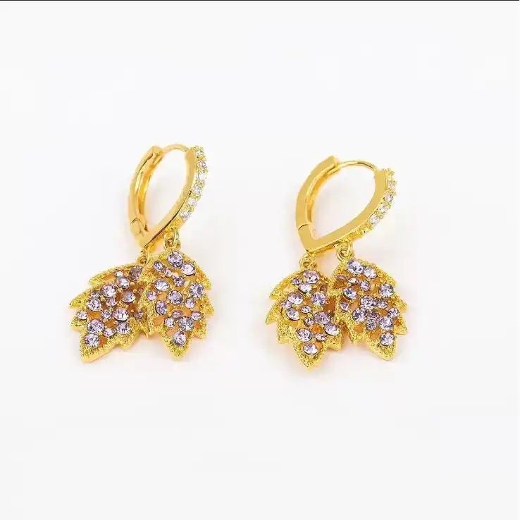 Brown Leaf Crystal Hoop Earrings