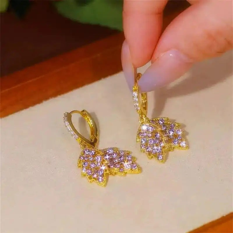 Brown Leaf Crystal Hoop Earrings