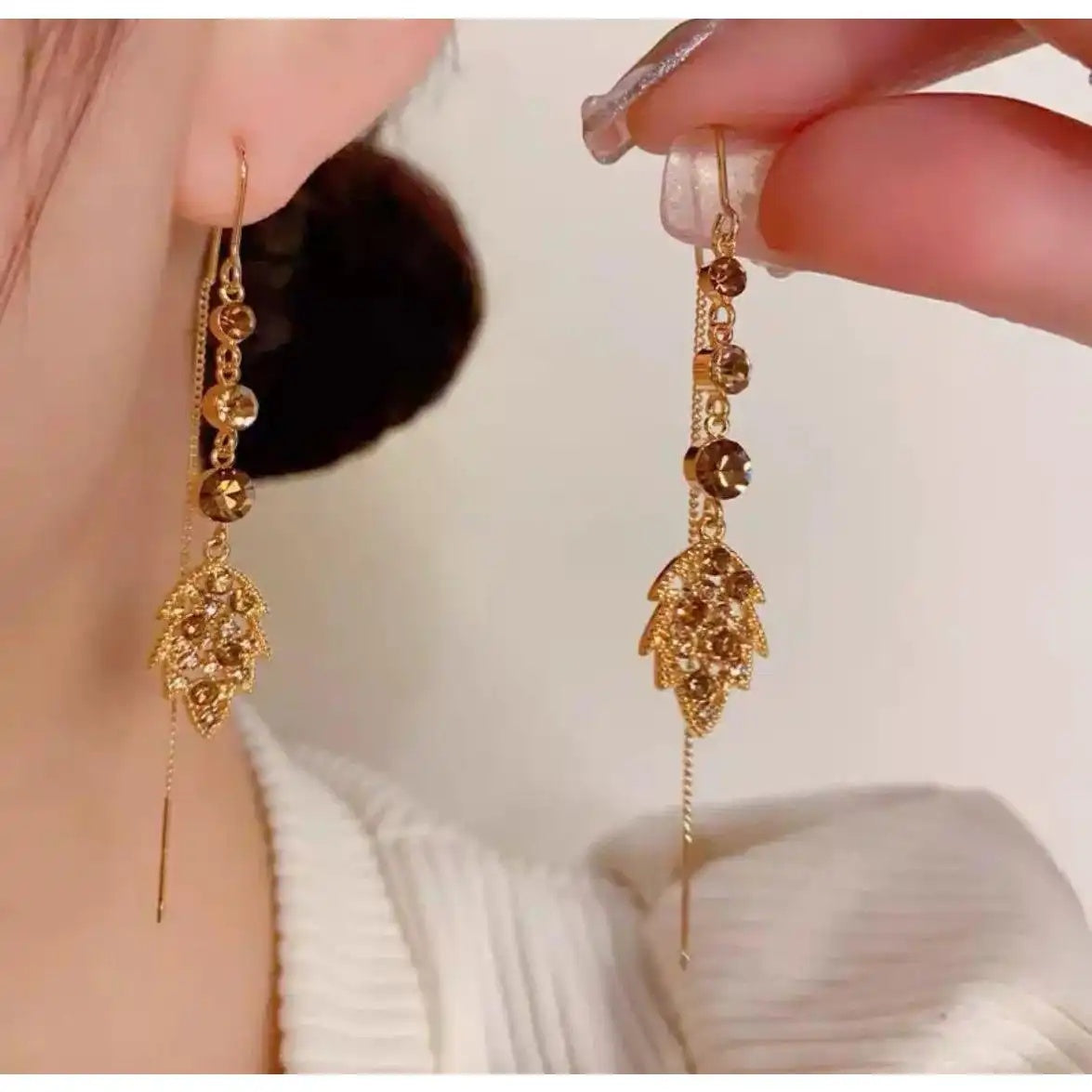 Brown Leaf Tassel Drop Earrings