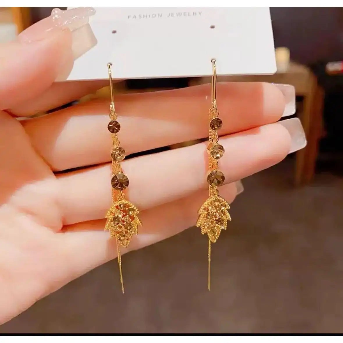 Brown Leaf Tassel Drop Earrings