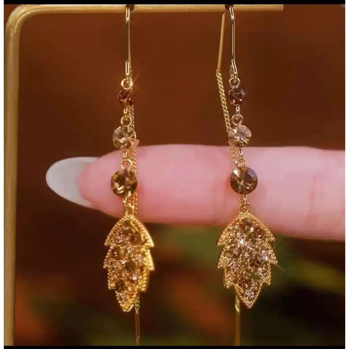 Brown Leaf Tassel Drop Earrings