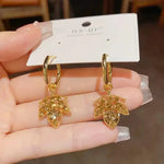 Brown Maple Leaf Crystal Hoop Earrings