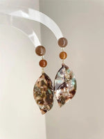 Brown Marbled Leaf Drop Earrings