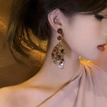 Brown Marbled Leaf Drop Earrings