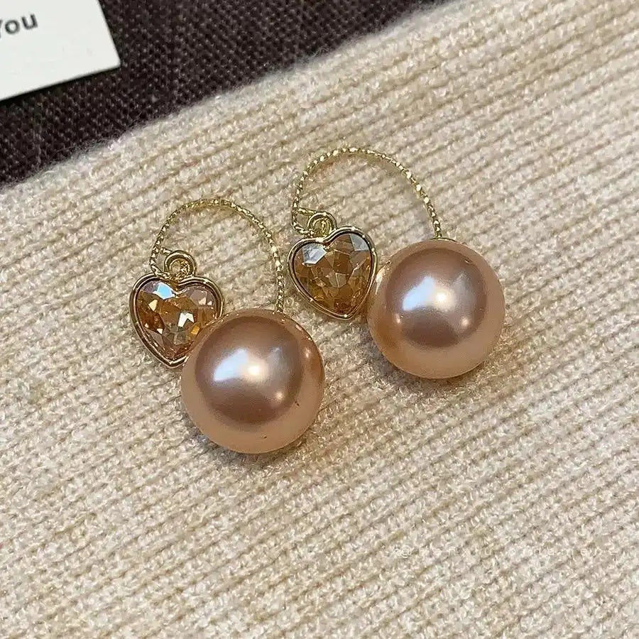 Brown Pearl Hoop Earrings