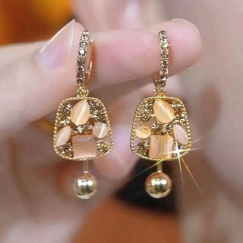 Brown Square Crystal Drop Earrings