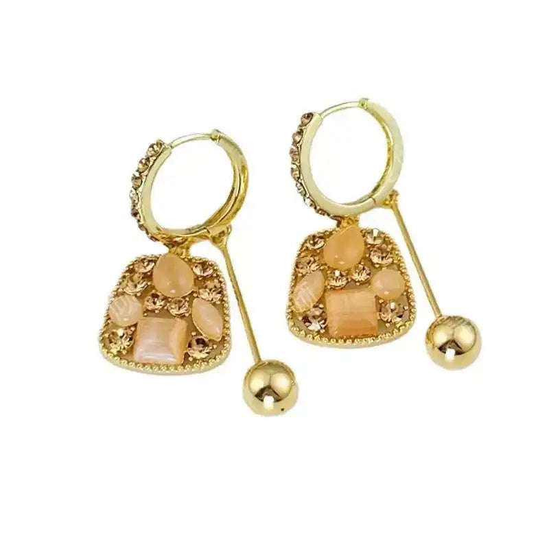 Brown Square Crystal Drop Earrings