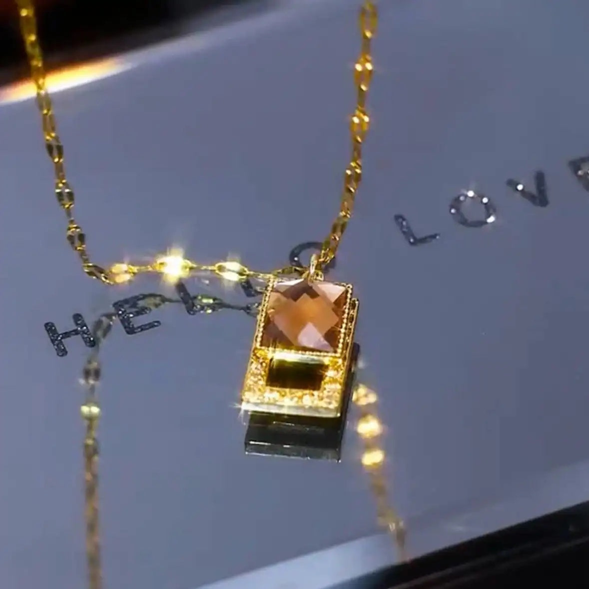 Brown Square Pendant Necklace