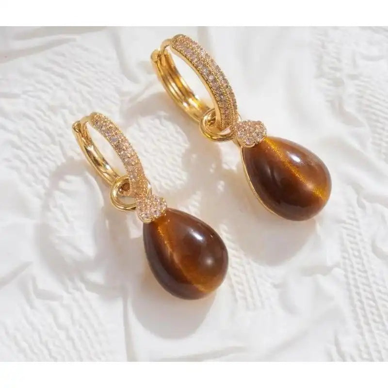 Brown Teardrop Hoop Earrings