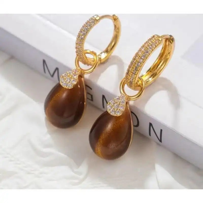 Brown Teardrop Hoop Earrings