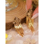 Brown Toned Geometric Tassel Drop Earrings