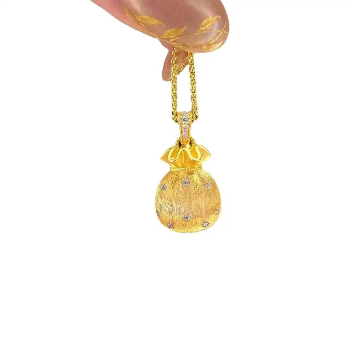 Brushed Finish Lucky Bag Pendant Necklace