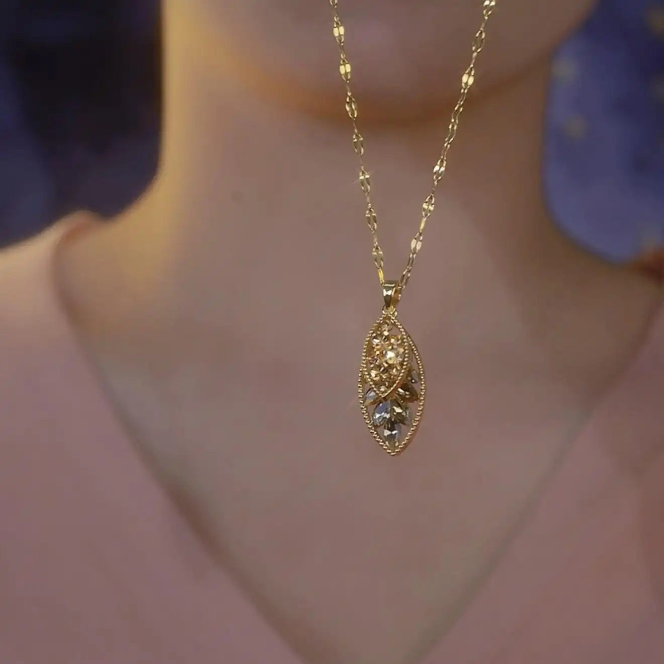 Brushed Leaf French Vintage Pendant Necklace