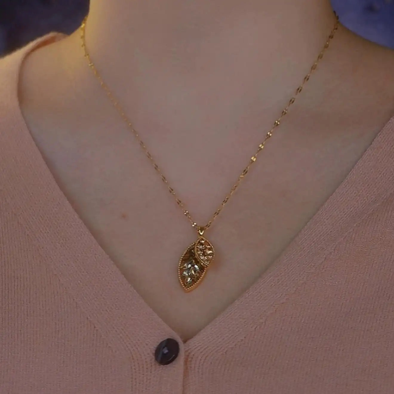 Brushed Leaf French Vintage Pendant Necklace