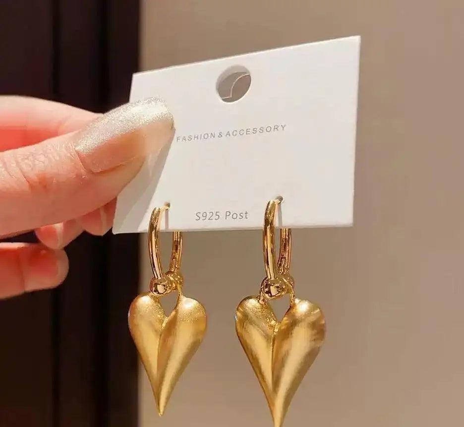 Brushed Metal Heart Hoop Earrings
