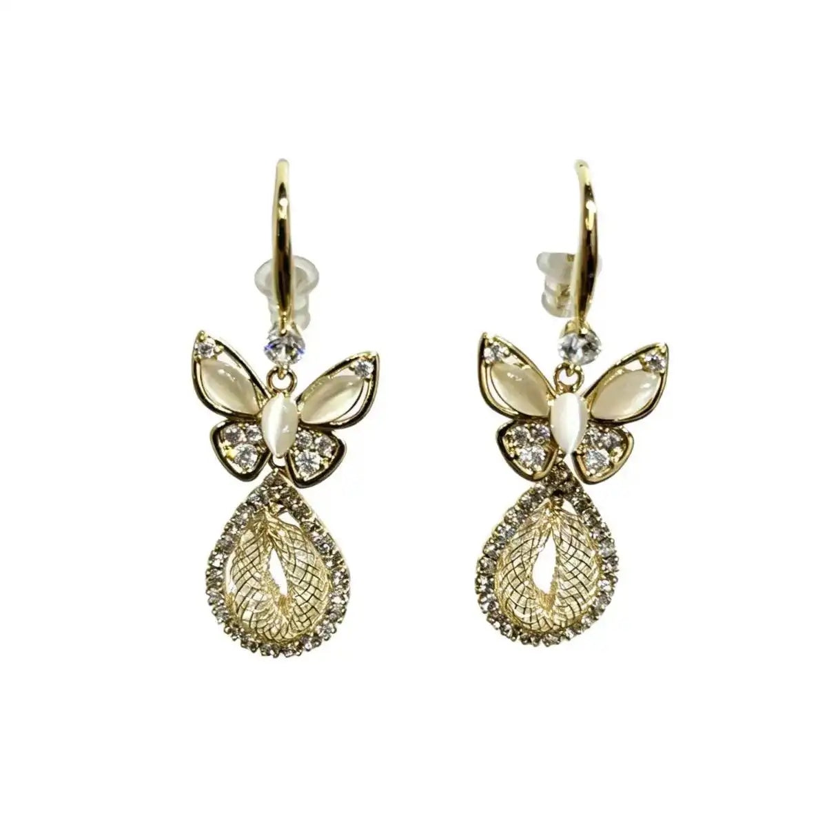 Butterfly Cat Eye Tassel Drop Earrings
