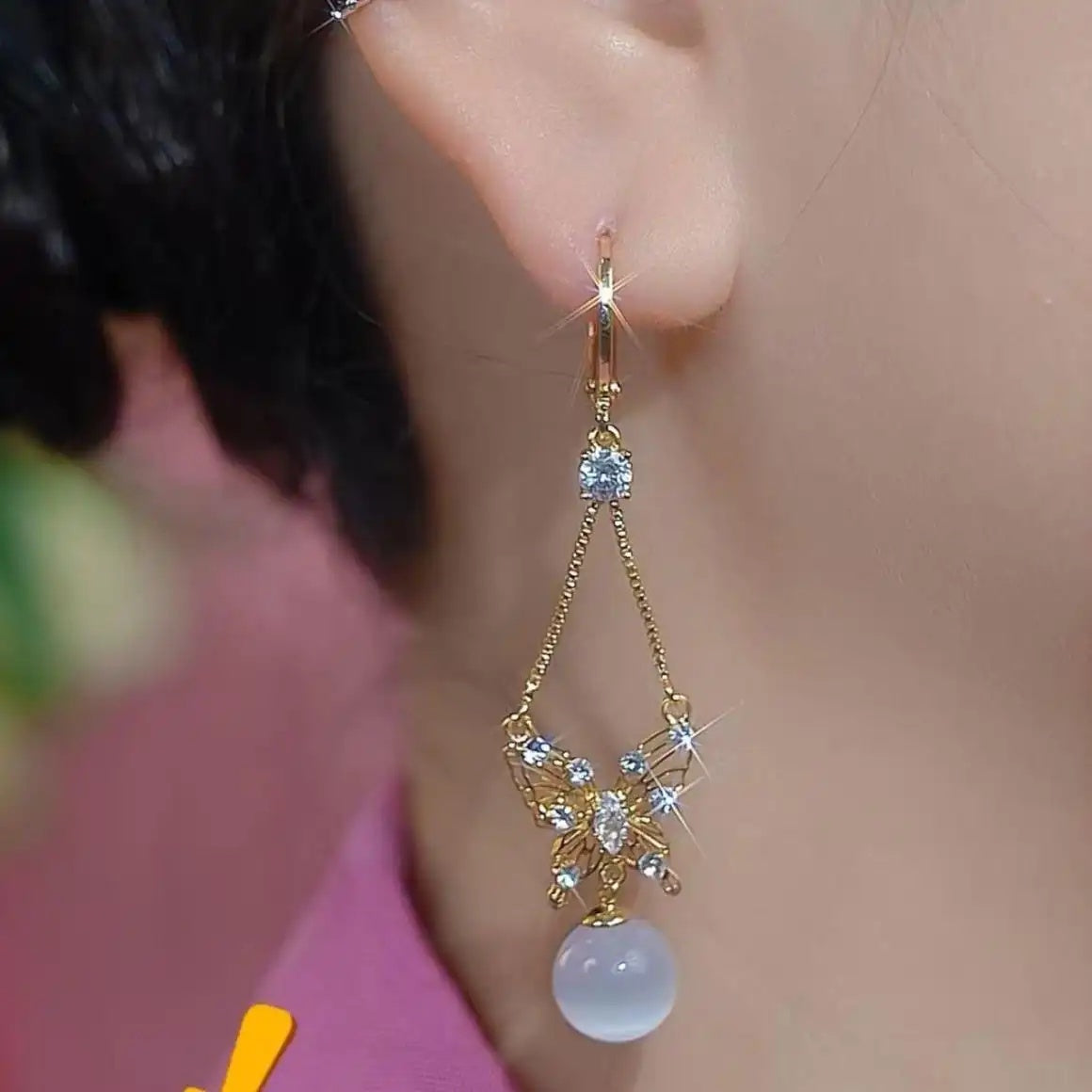Butterfly Crystal Shell Pearl Earrings