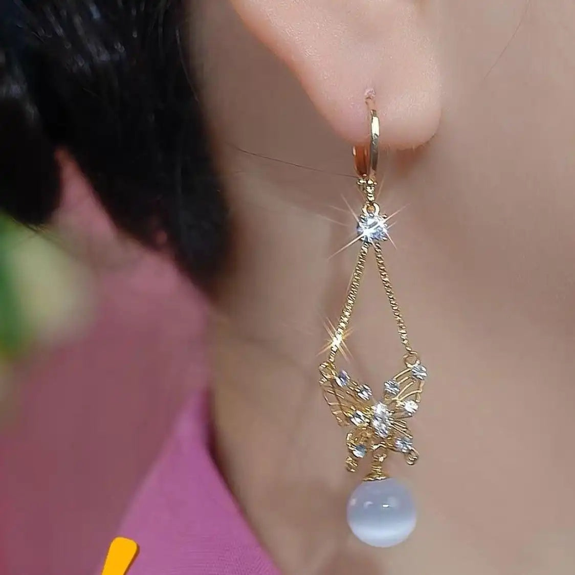 Butterfly Crystal Shell Pearl Earrings