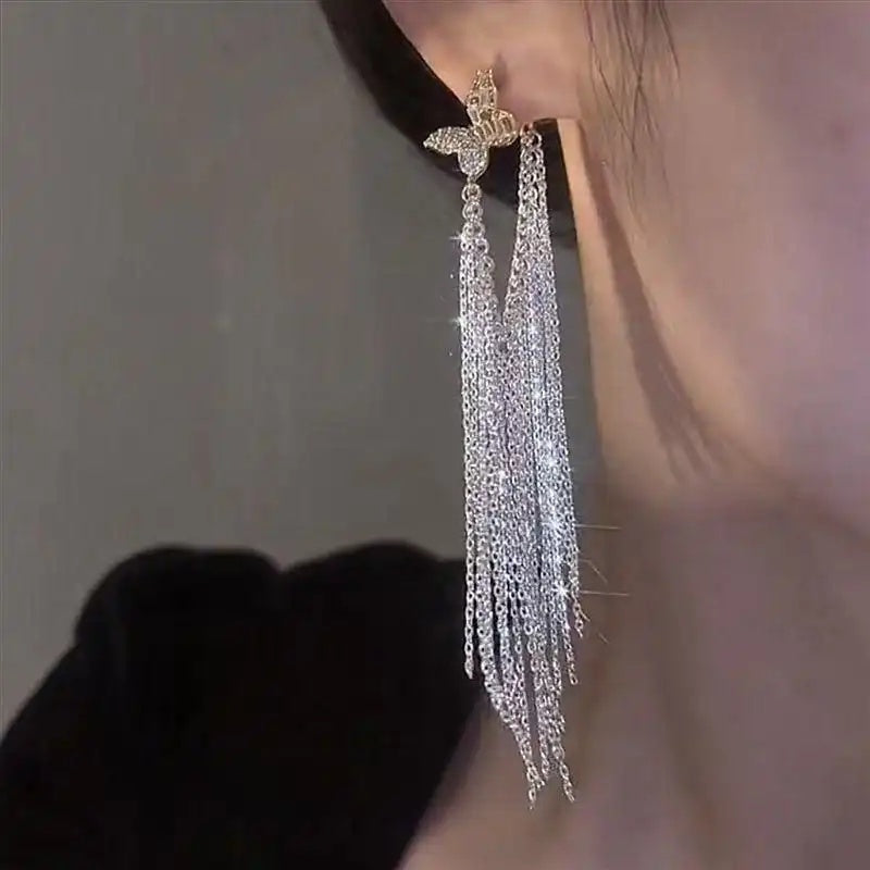 Butterfly Galaxy Waterfall Tassel Drop Earrings