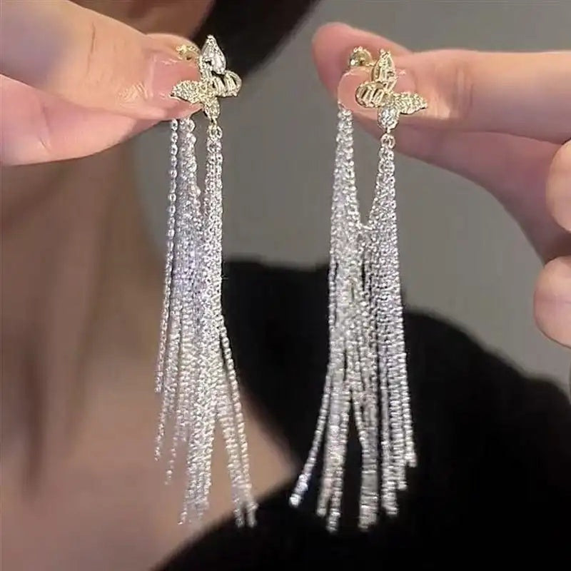 Butterfly Galaxy Waterfall Tassel Drop Earrings