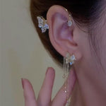 Butterfly Language Crystal Butterfly Tassel Drop Earrings