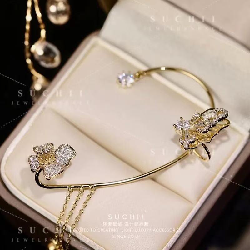 Butterfly Language Crystal Butterfly Tassel Drop Earrings