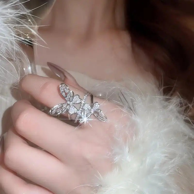 Butterfly Surrounding Rhinestones Ring