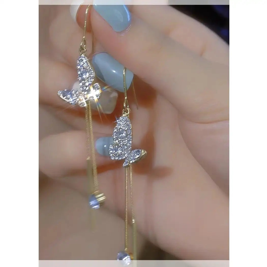 Butterfly Tassel Crystal Drop Earrings