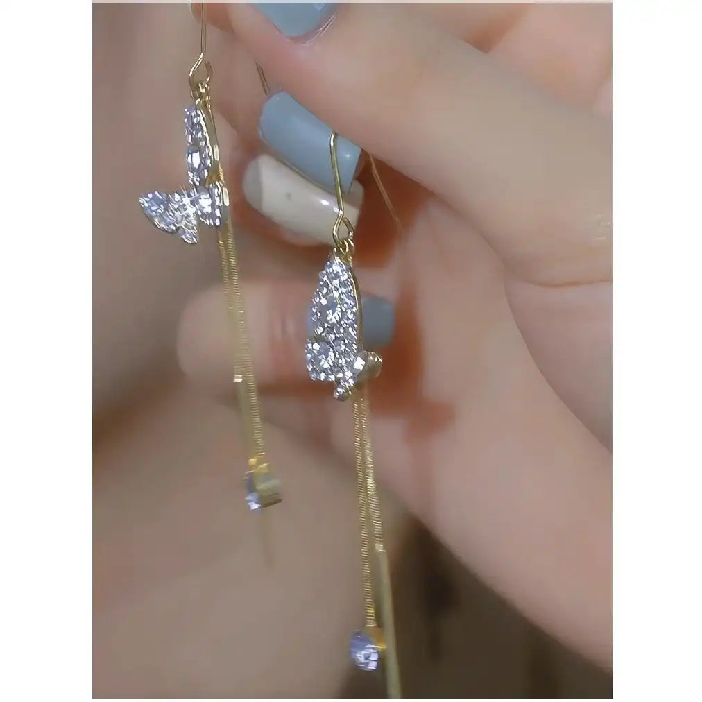 Butterfly Tassel Crystal Drop Earrings