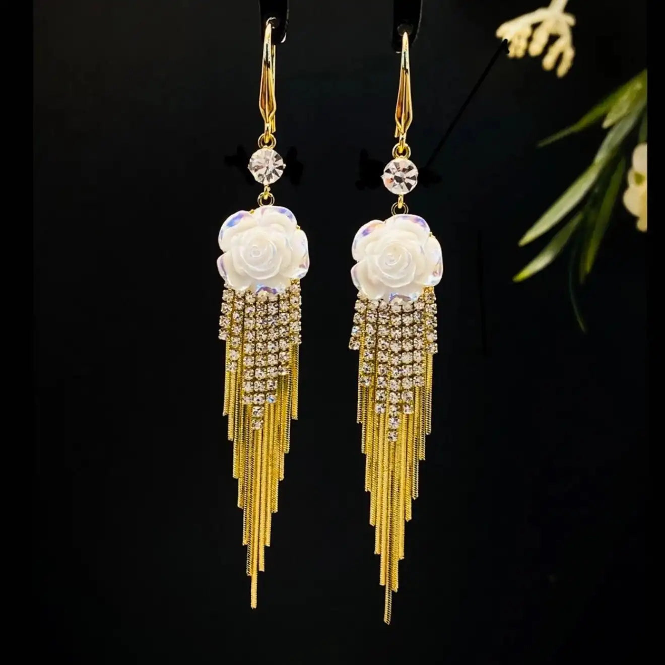 Camellia Flower Tassel Drop Earrings