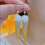 Camellia Flower Tassel Drop Earrings