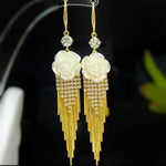 Camellia Flower Tassel Drop Earrings