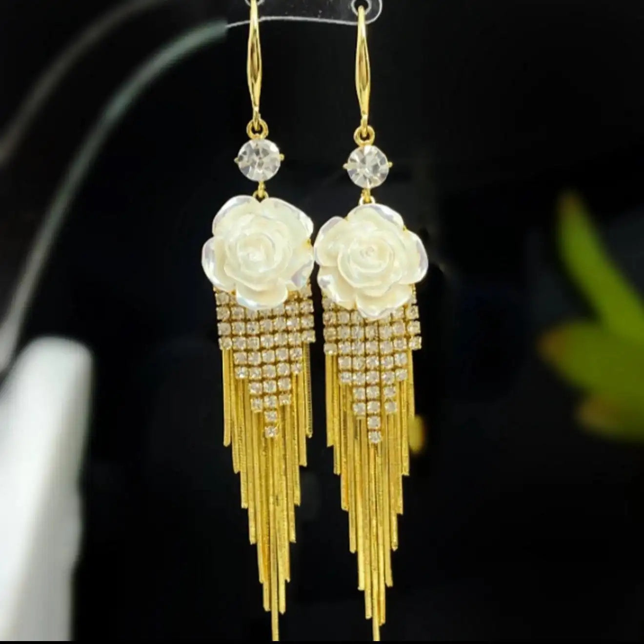 Camellia Flower Tassel Drop Earrings