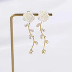 Camellia Long Tassel Gentle Rose Drop Earrings