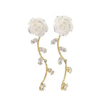Camellia Long Tassel Gentle Rose Drop Earrings
