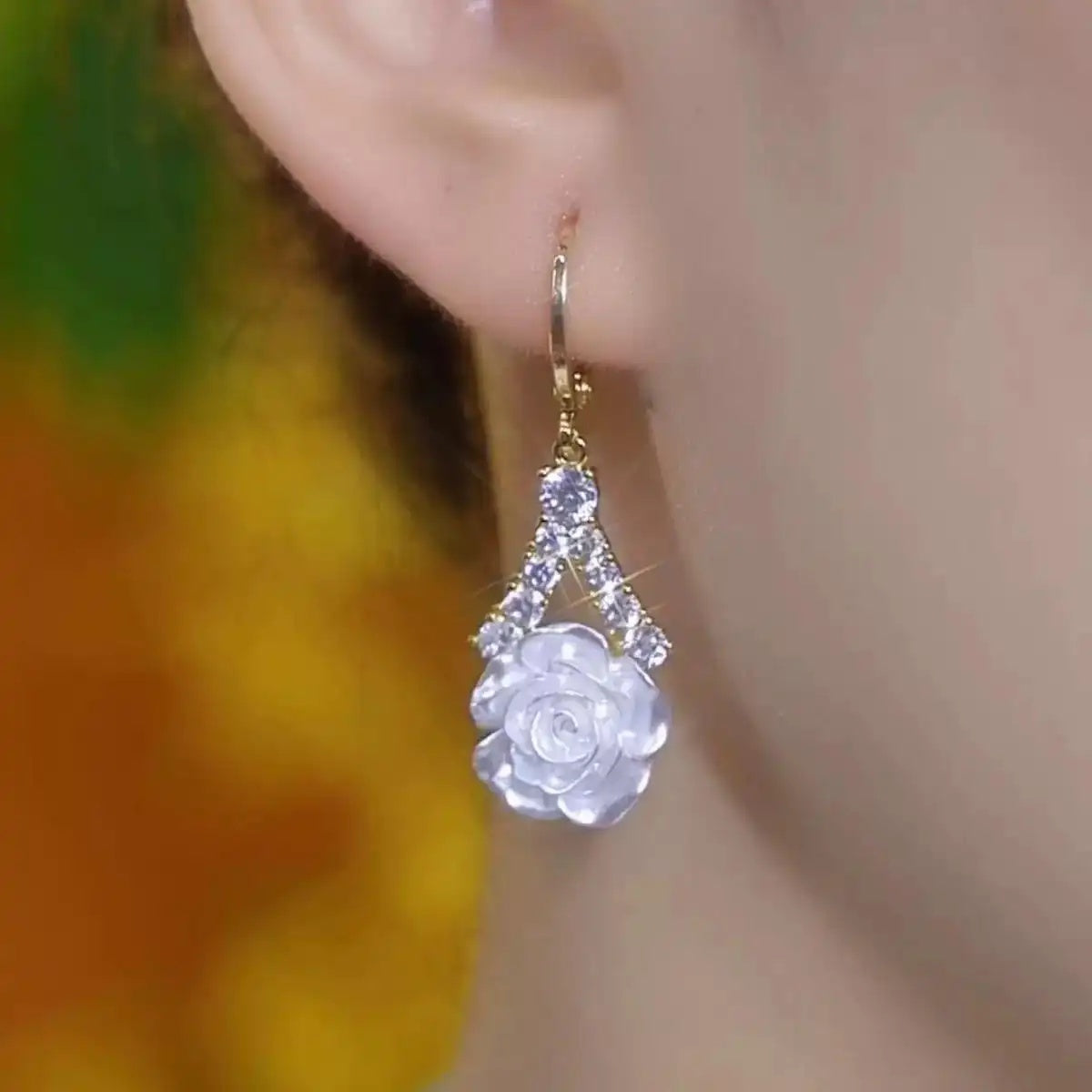 Camellia Tassel Crystal Drop Earrings
