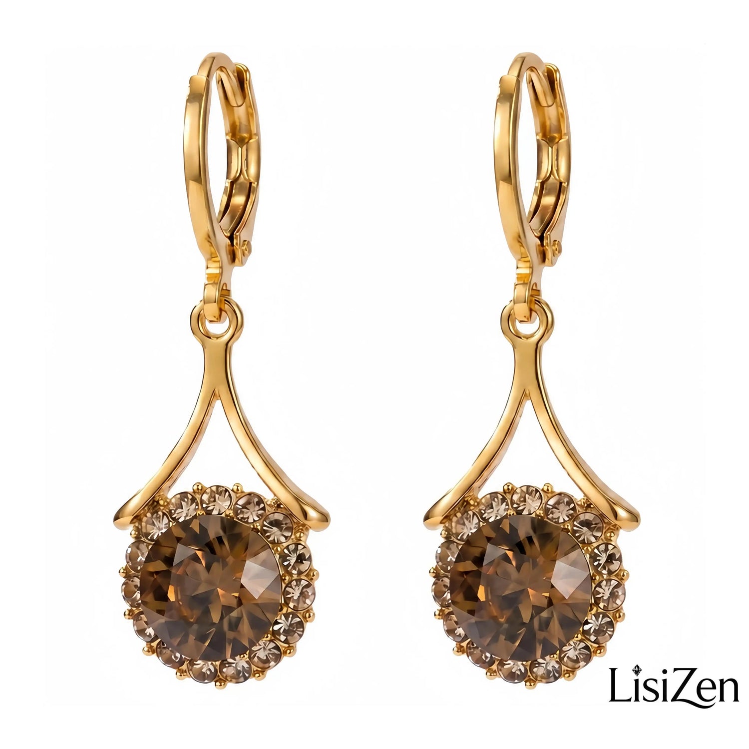 Caramel Teardrop Round Drop Earrings